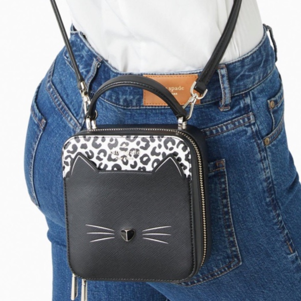MAKE AN OFFER kate spade vanity crossbody cat meow meow black brand new